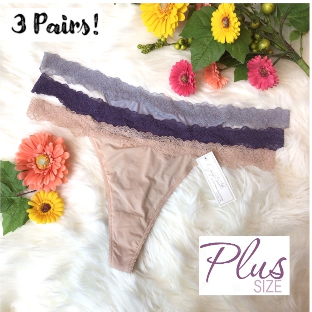 3-Pairs Jaclyn Smith Lace Waist Thong Panties